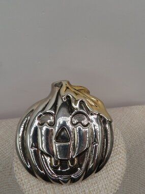 Vintage Best Brand Jack O Lantern Silver and Gold Tone Brooch